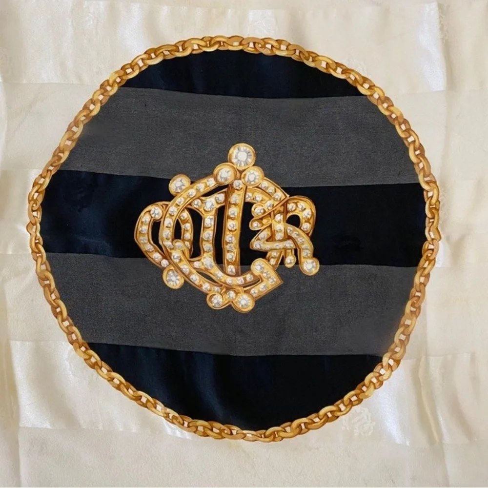 Christian Dior Navy and Gold Silk Scarf